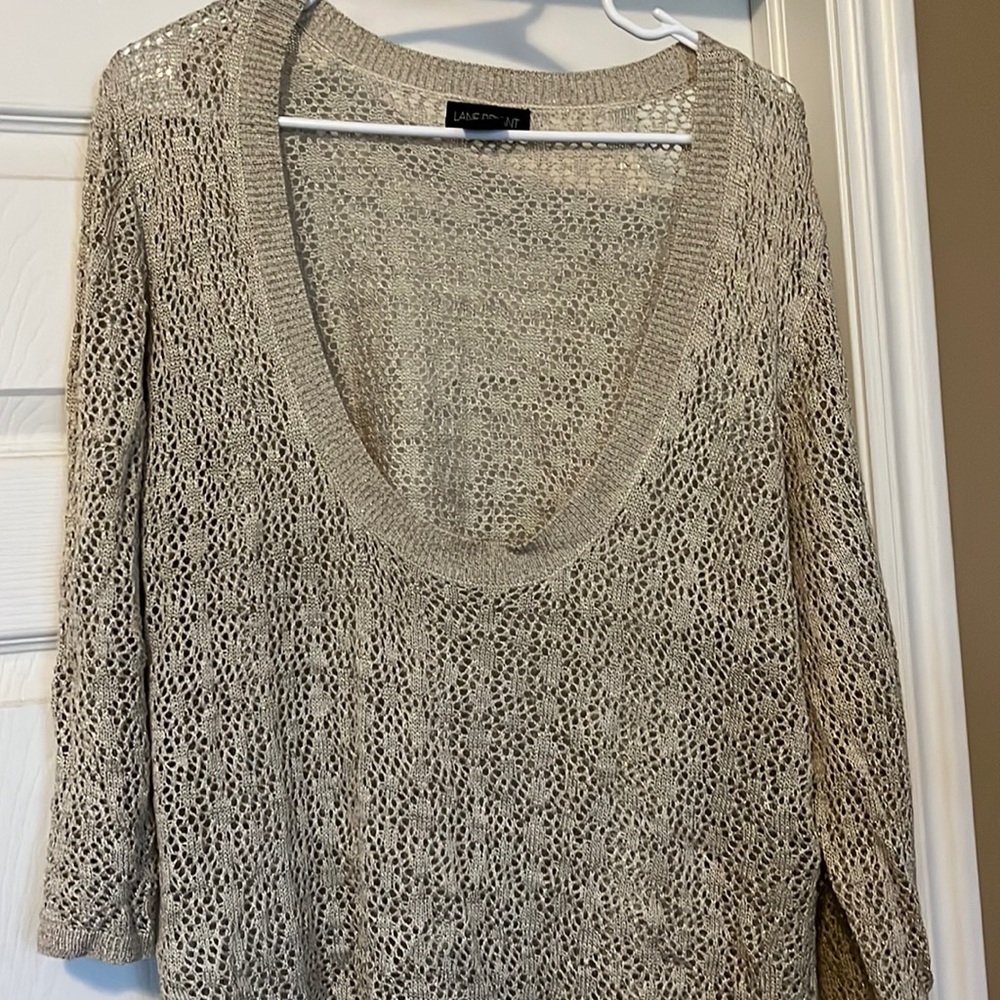 Sheer, tan, knit sweater.  Lane Bryant size 22/24